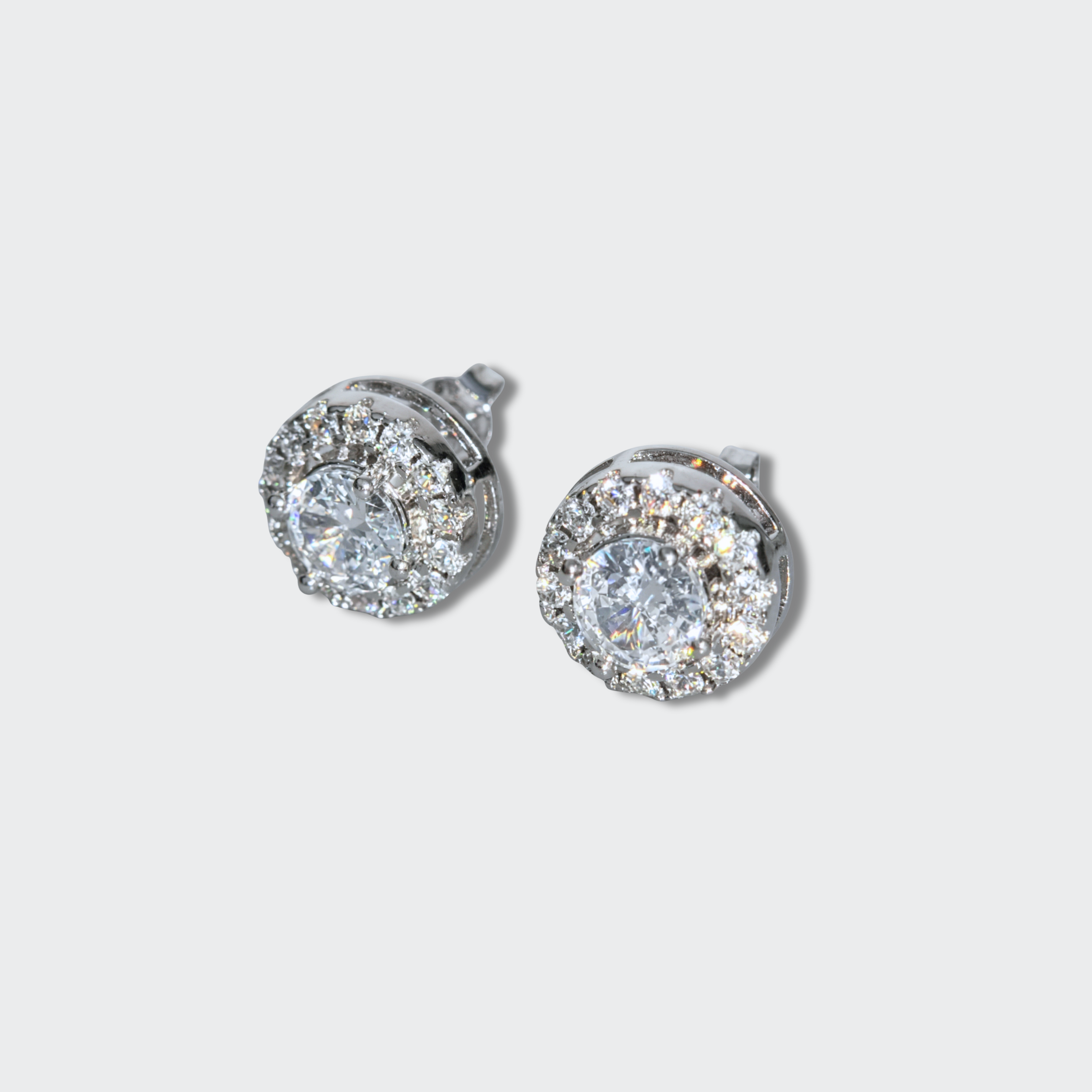 White Gold Plated Halo Stud Earrings