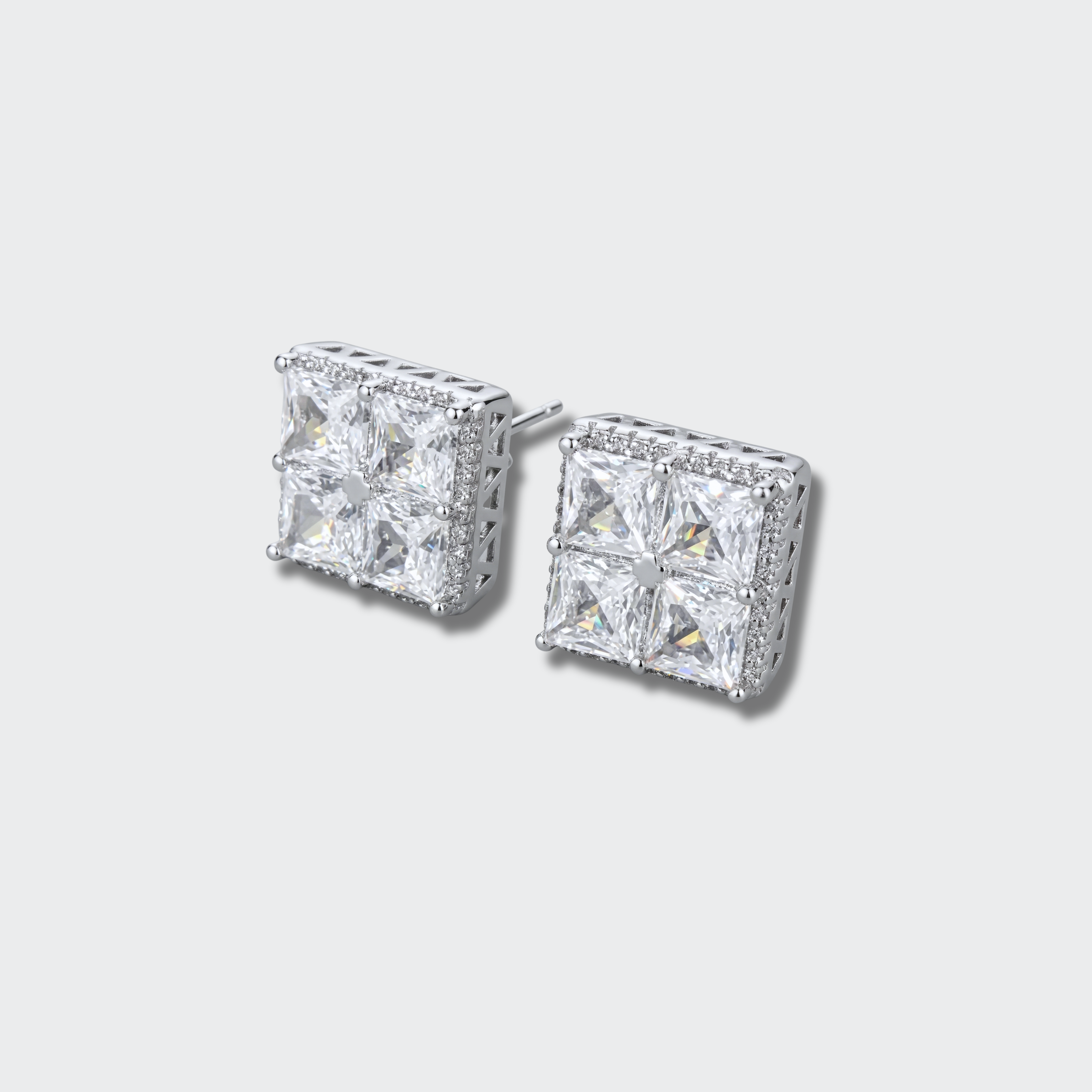White Gold Plated Square Earrings