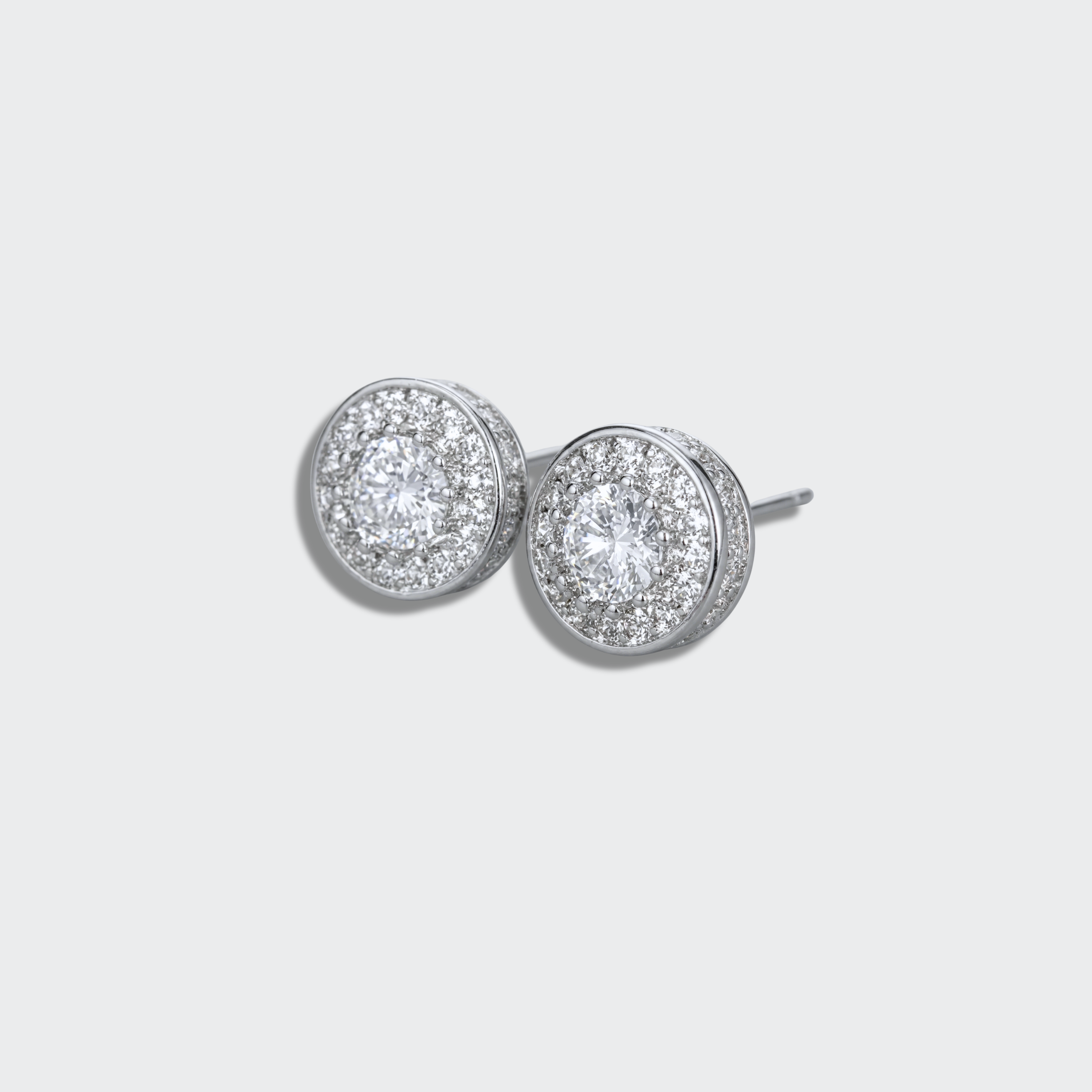 White Gold Plated Halo Stud Earrings