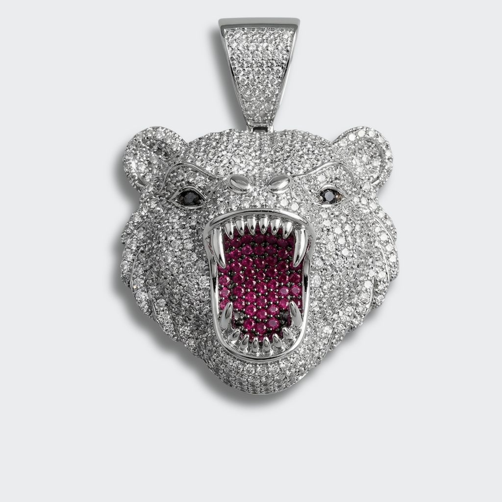 White Gold Plated Grizzly Bear Pendant