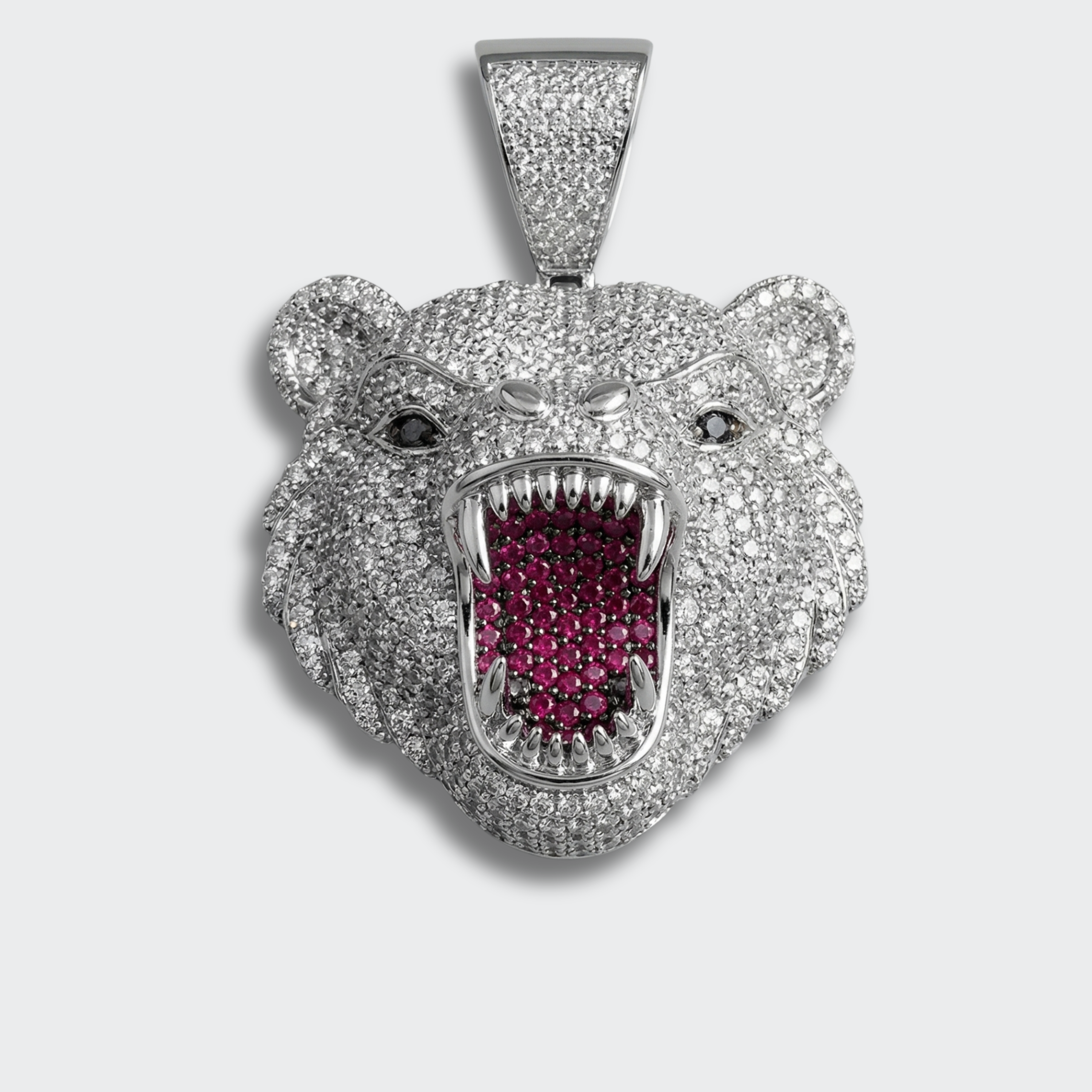 White Gold Plated Grizzly Bear Pendant