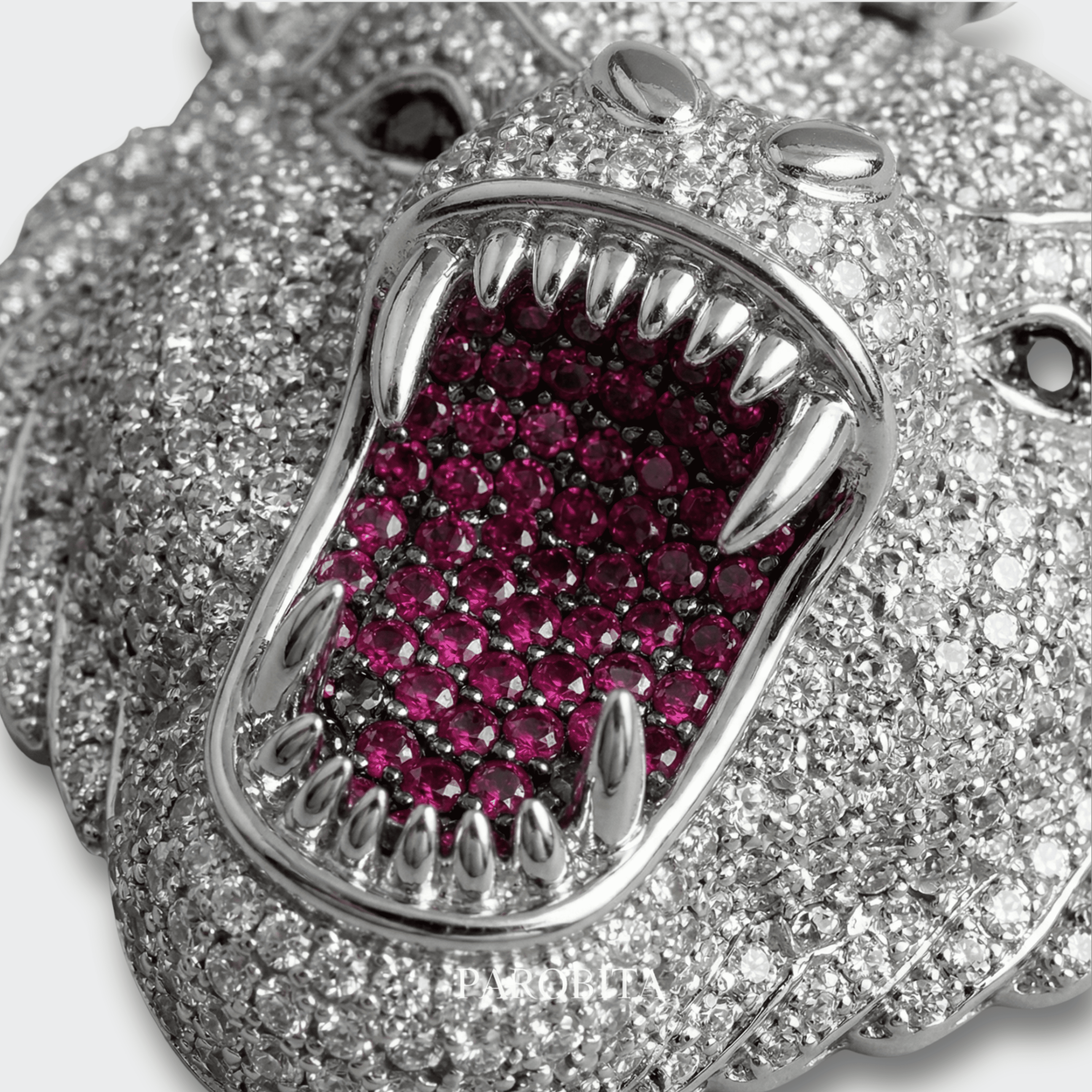 White Gold Plated Grizzly Bear Pendant