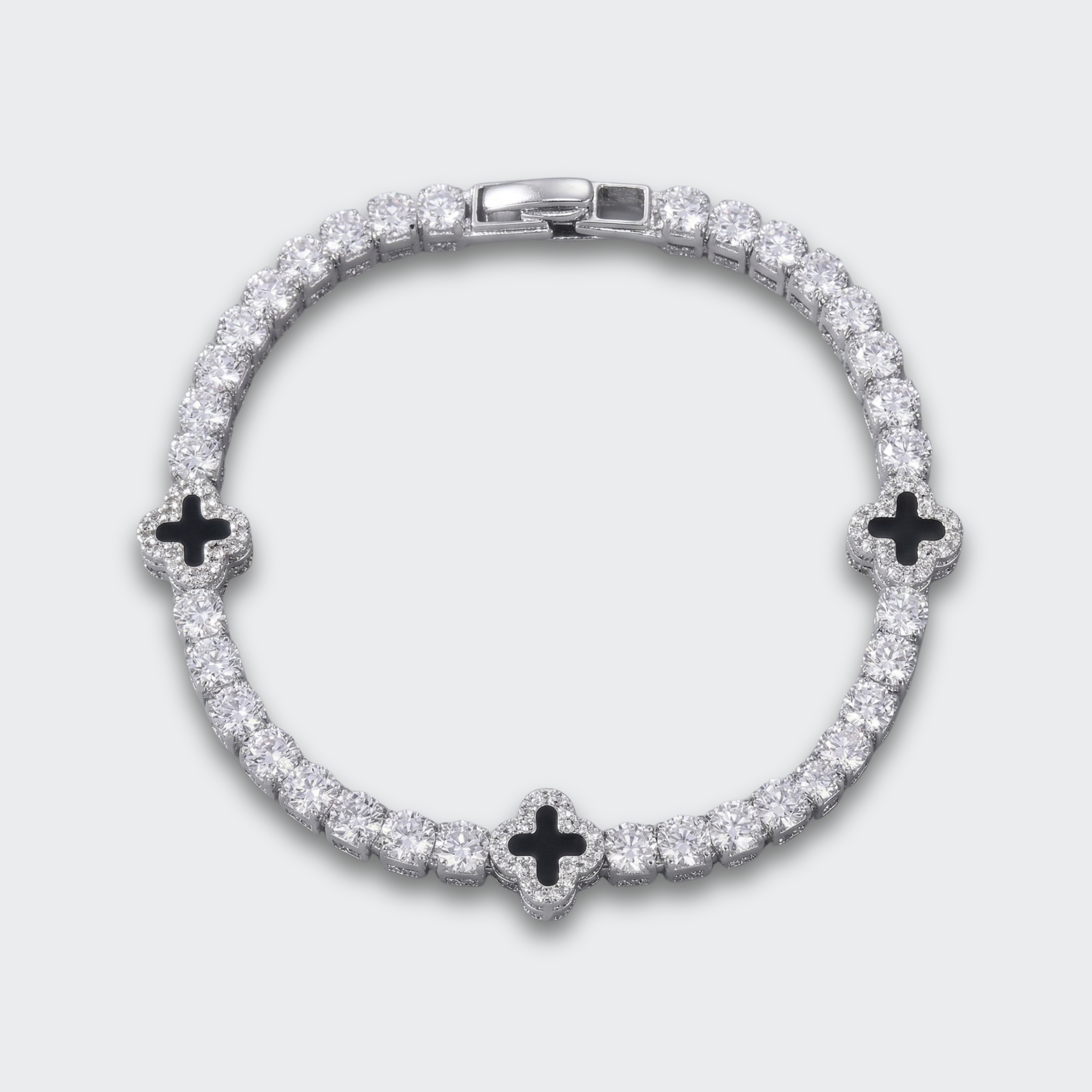 White Gold Plated Clover Motif Tennis Bracelet