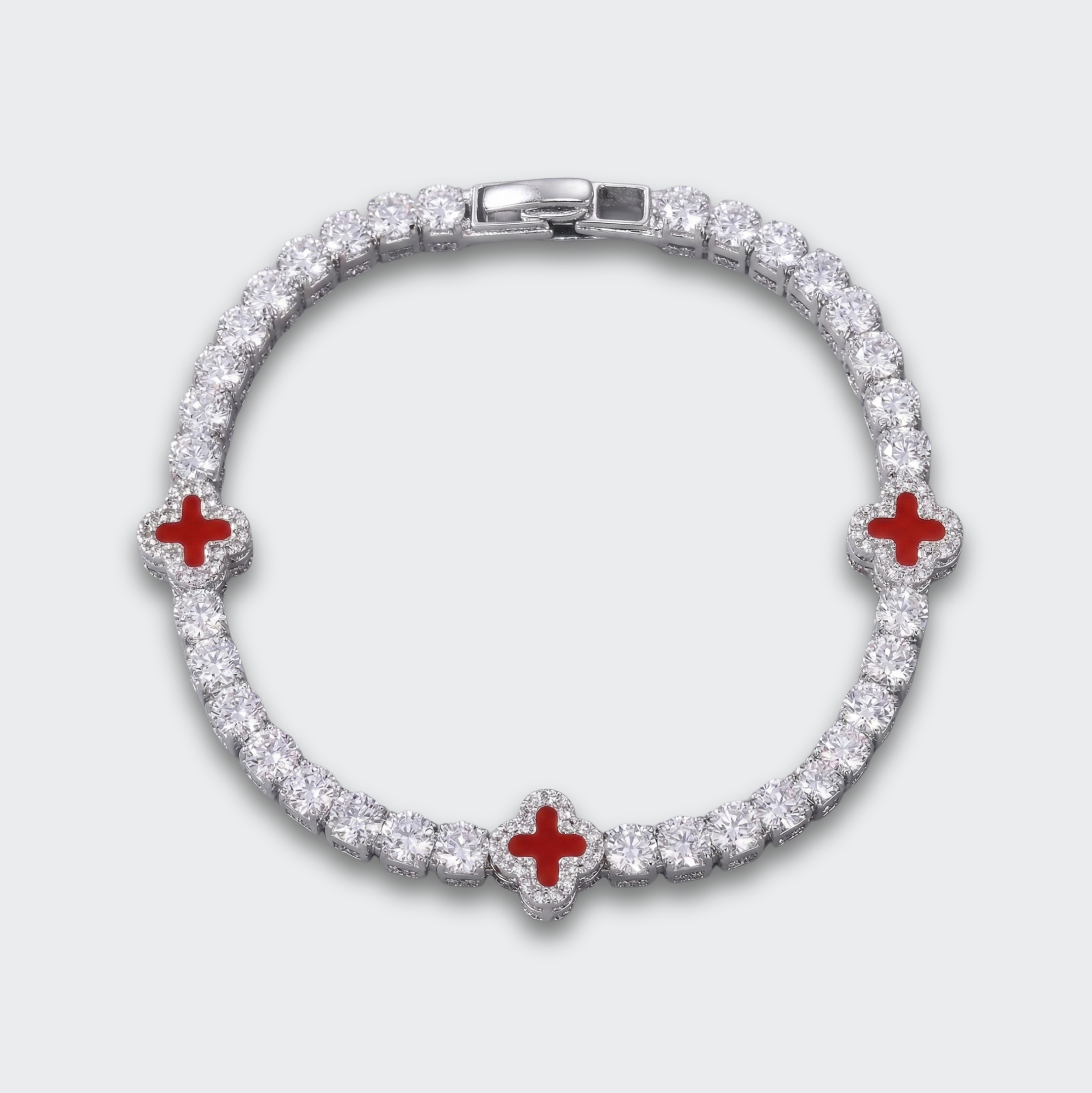 White Gold Plated Clover Motif Tennis Bracelet