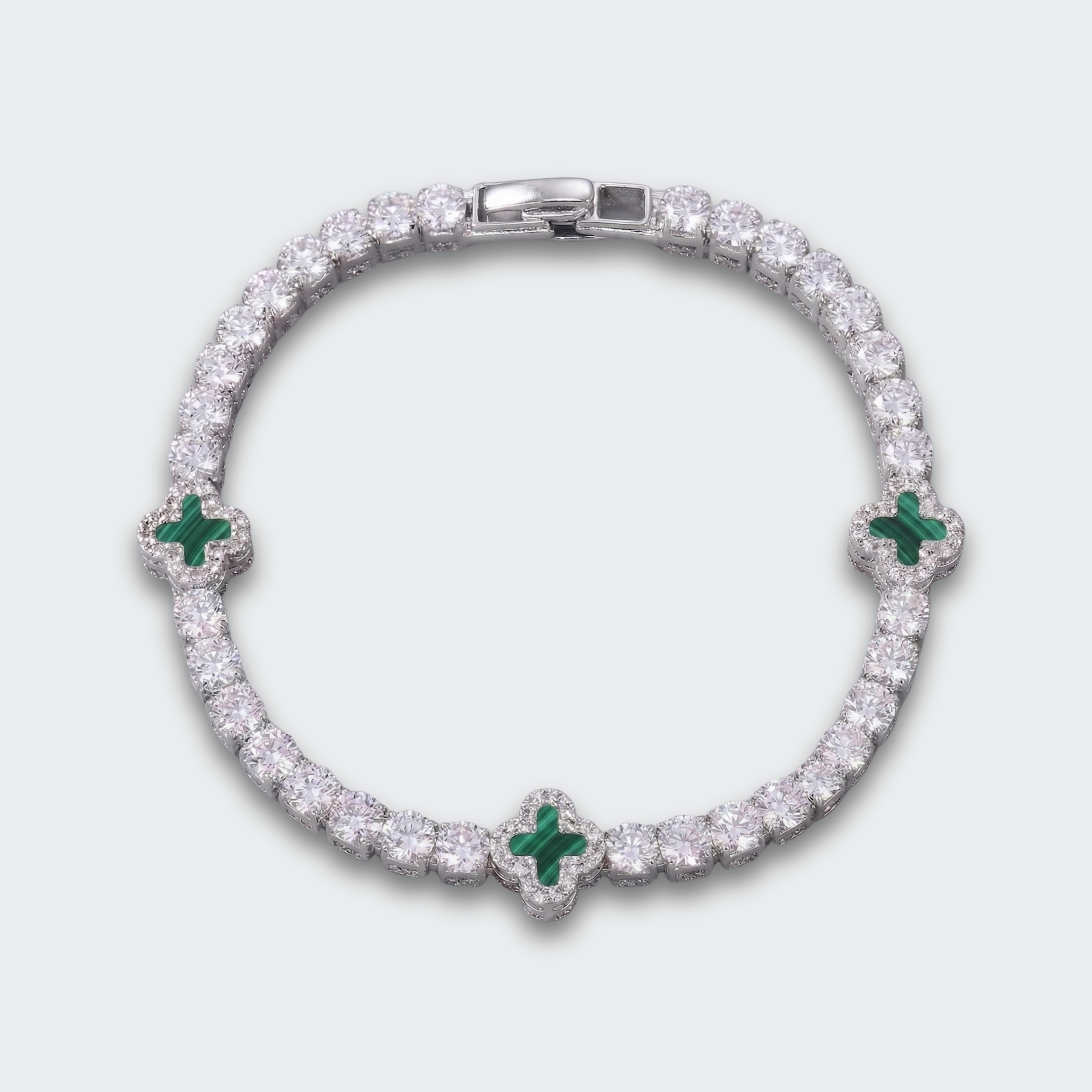 White Gold Plated Clover Motif Tennis Bracelet