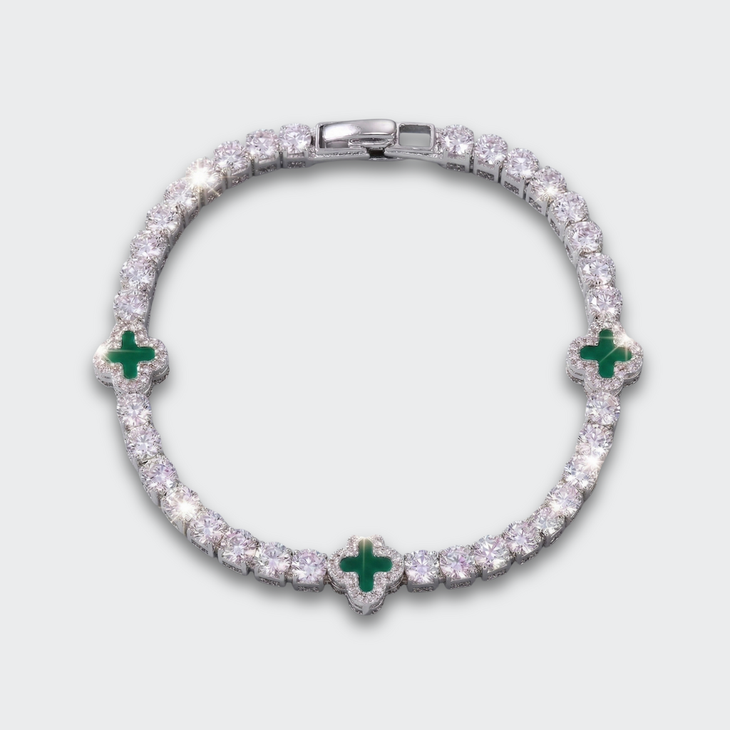 White Gold Plated Clover Motif Tennis Bracelet