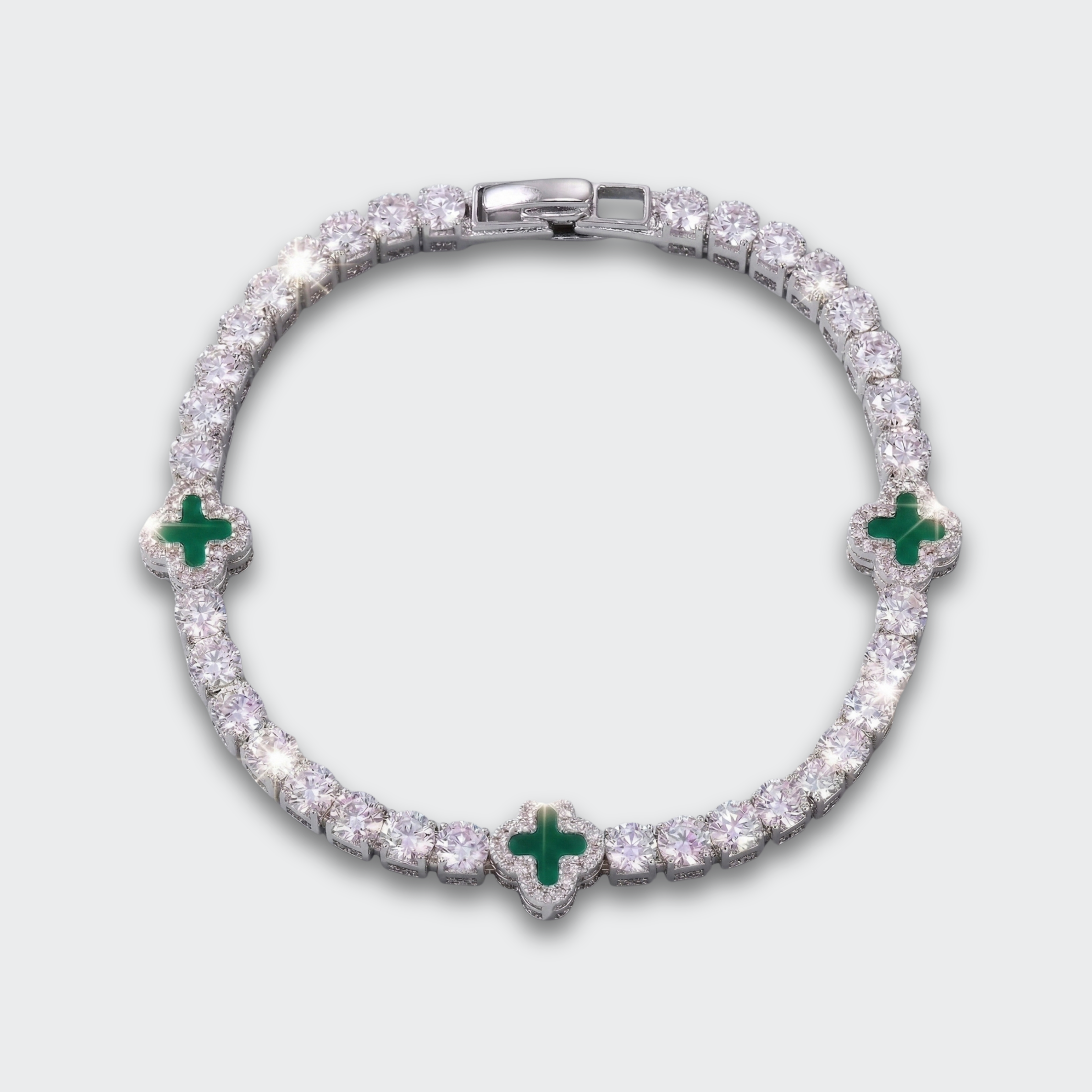 White Gold Plated Clover Motif Tennis Bracelet