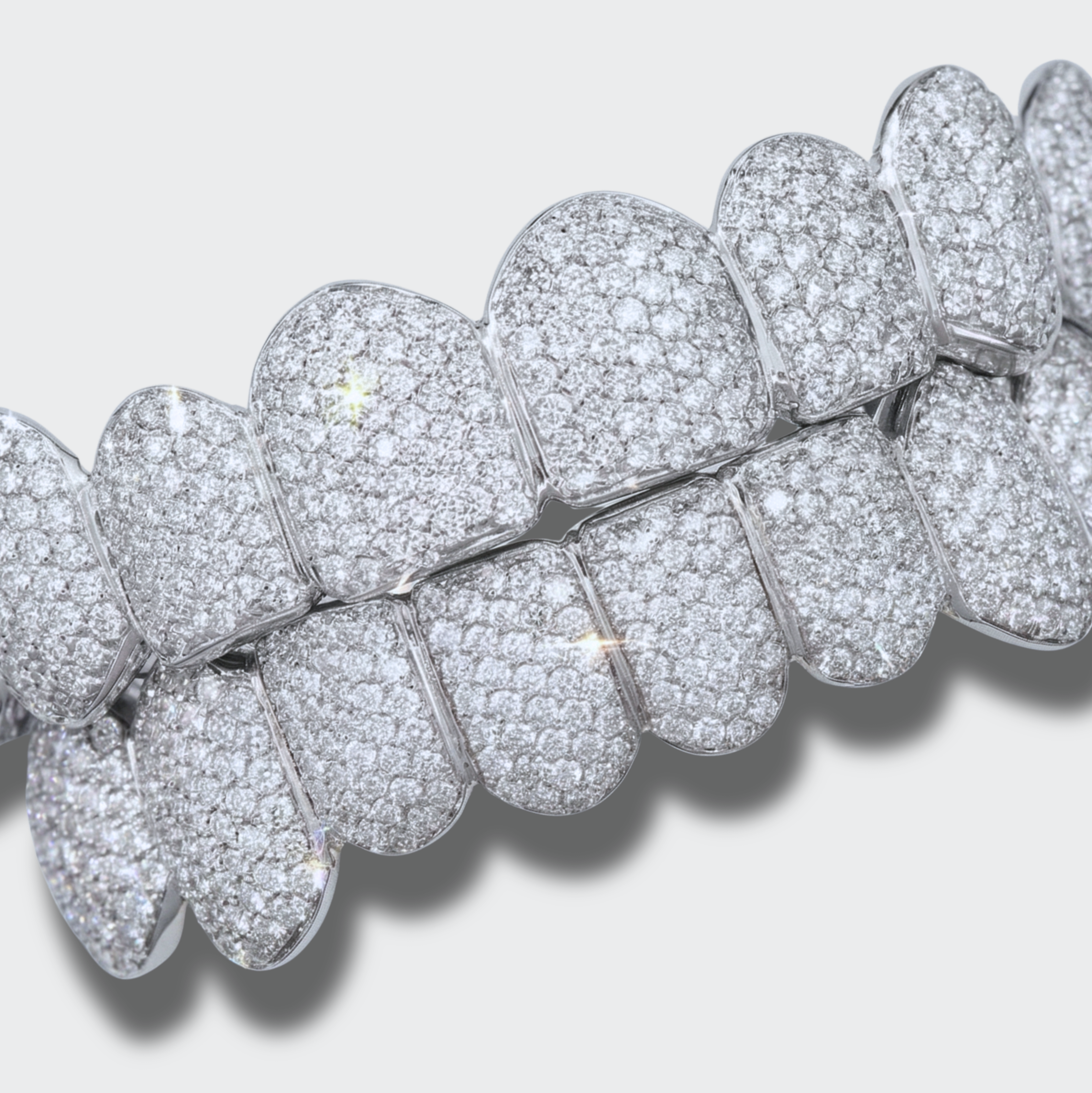 White Gold Plated Cuban Chain, Bracelet & Grillz Bundle