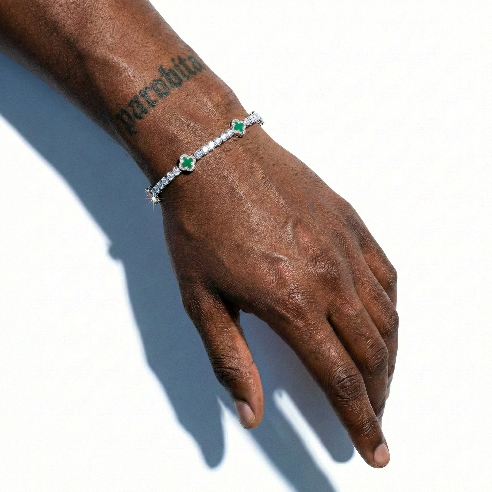 White Gold Plated Clover Motif Tennis Bracelet