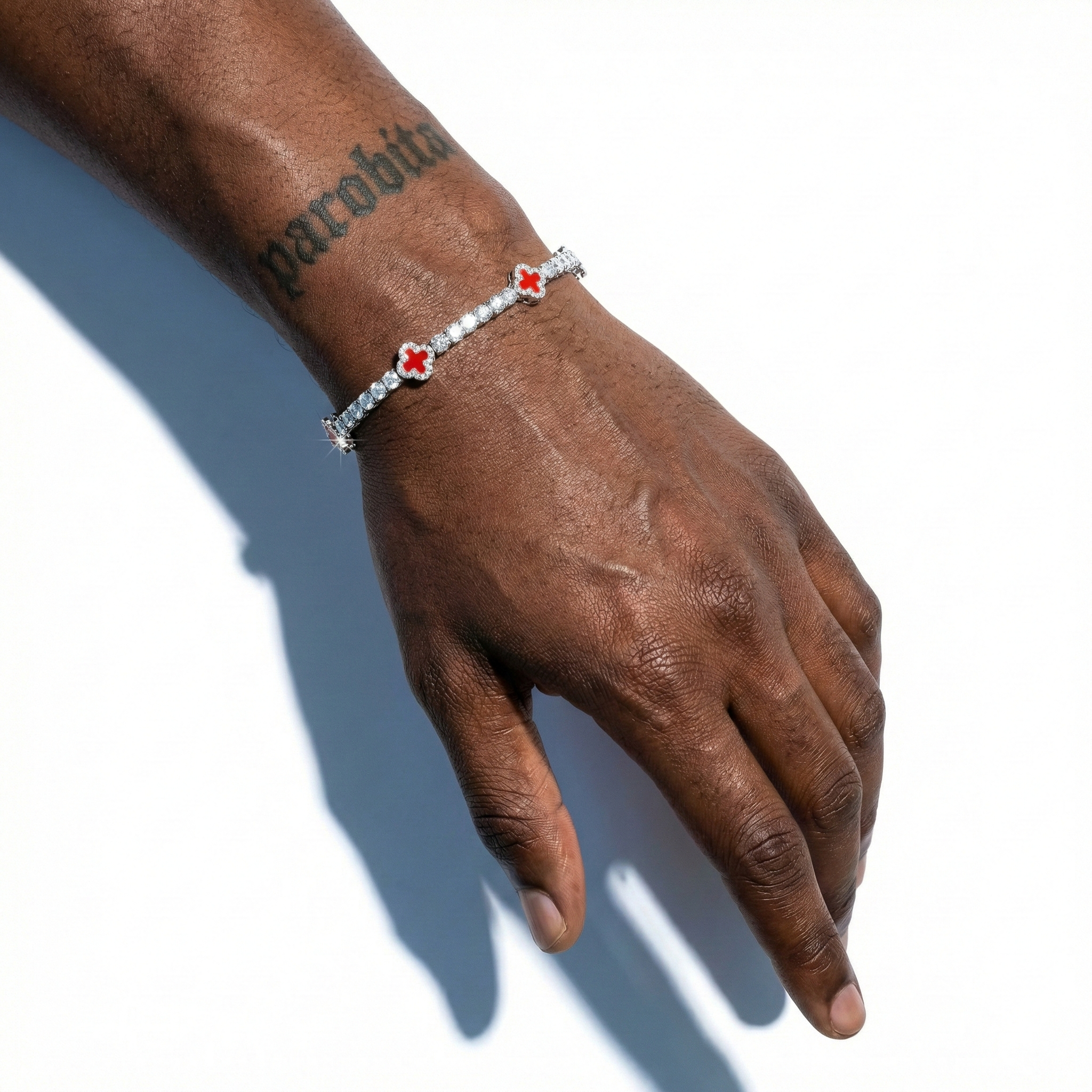 White Gold Plated Clover Motif Tennis Bracelet