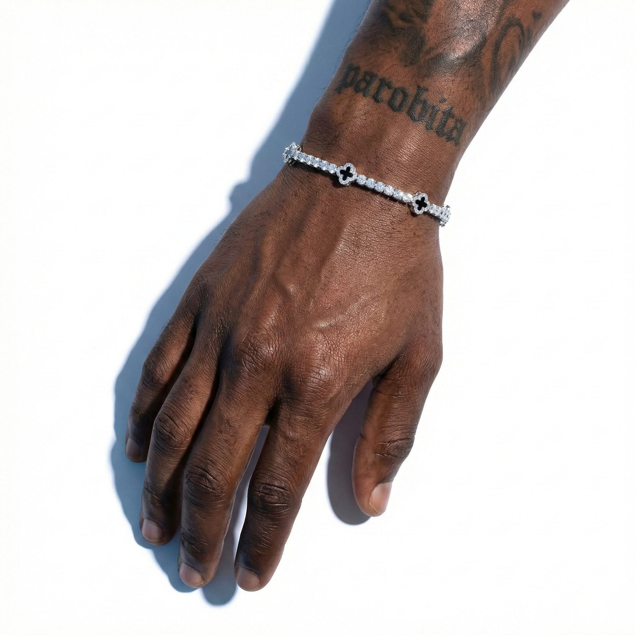 White Gold Plated Clover Motif Tennis Bracelet