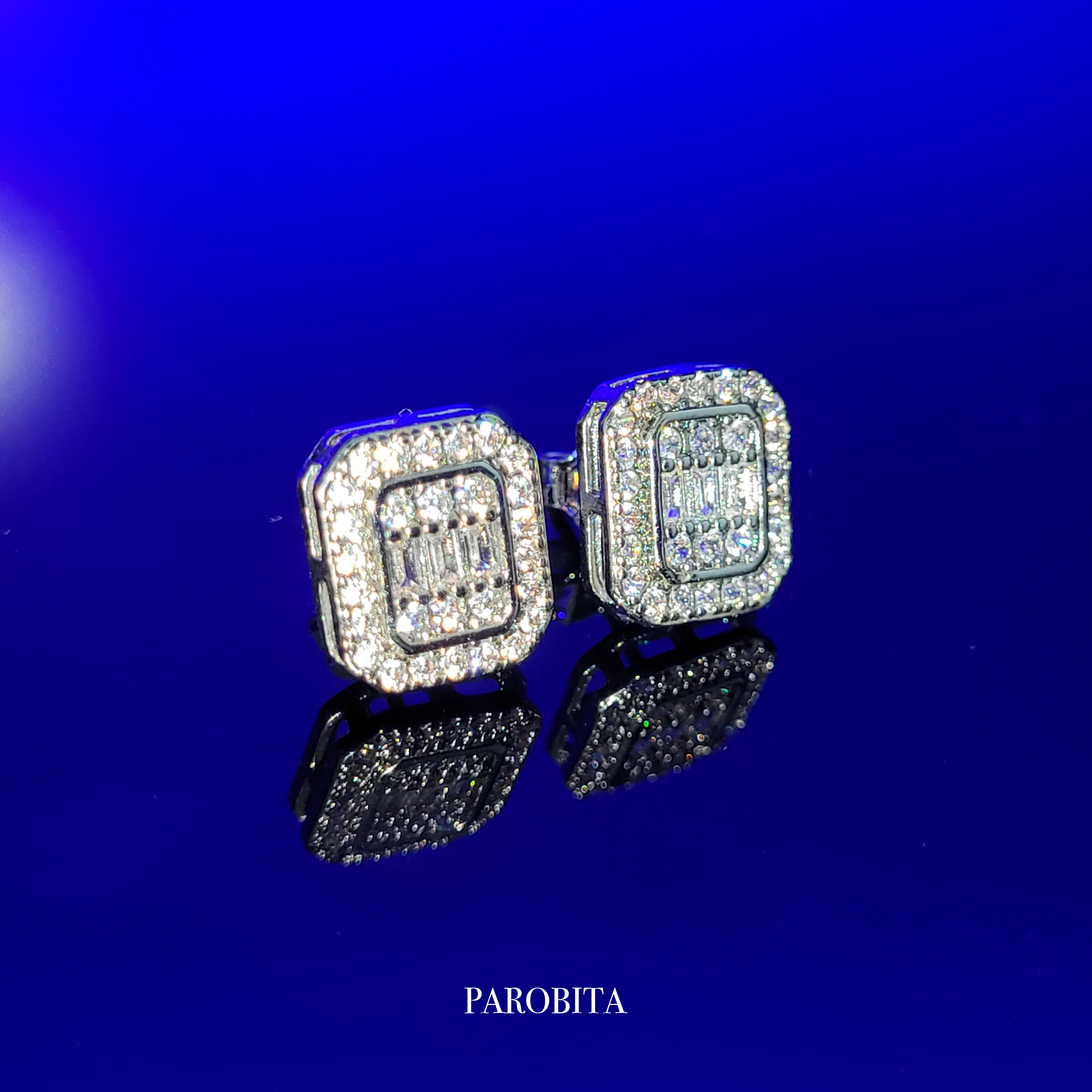 White Gold Plated Square Earrings