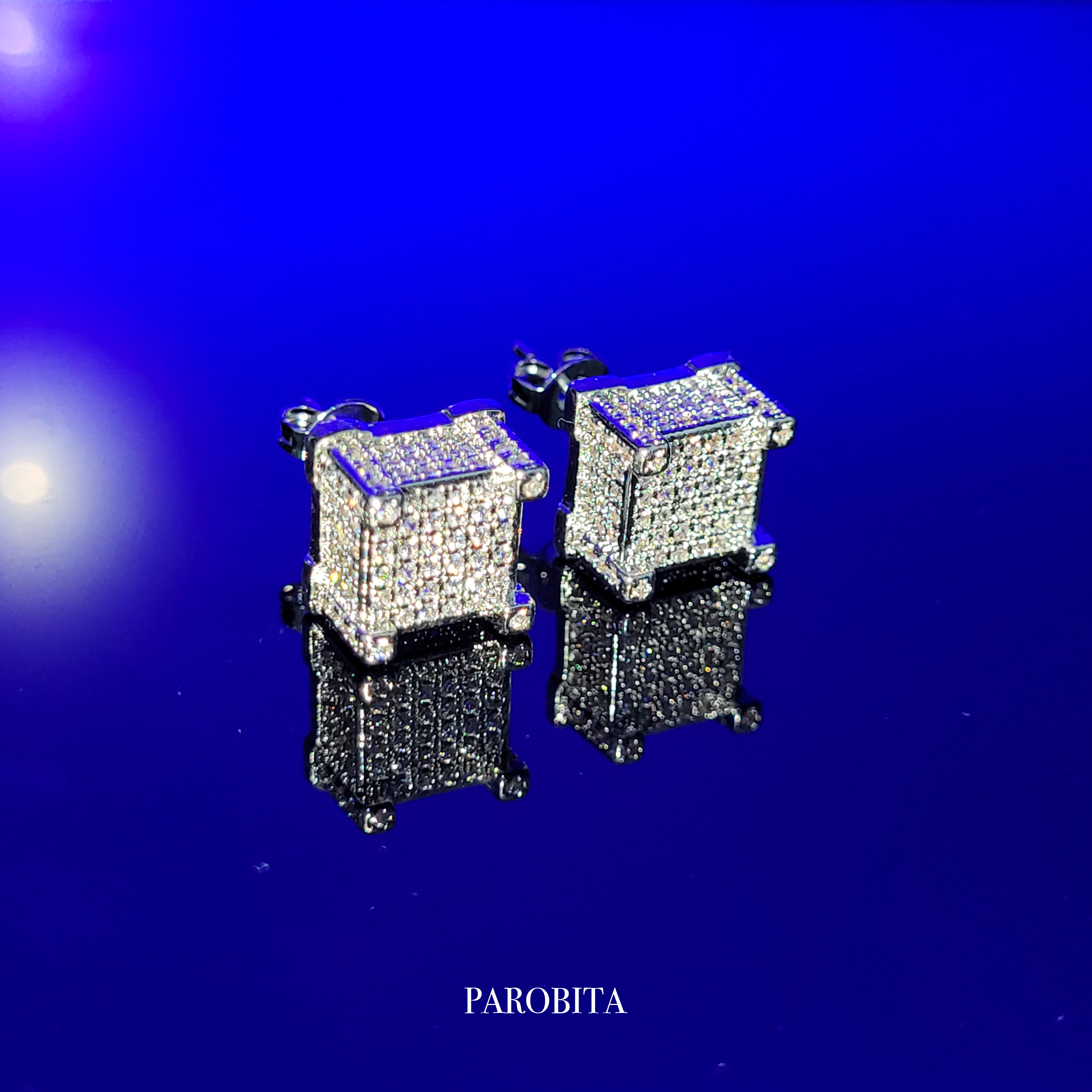 White Gold Plated Square Earrings