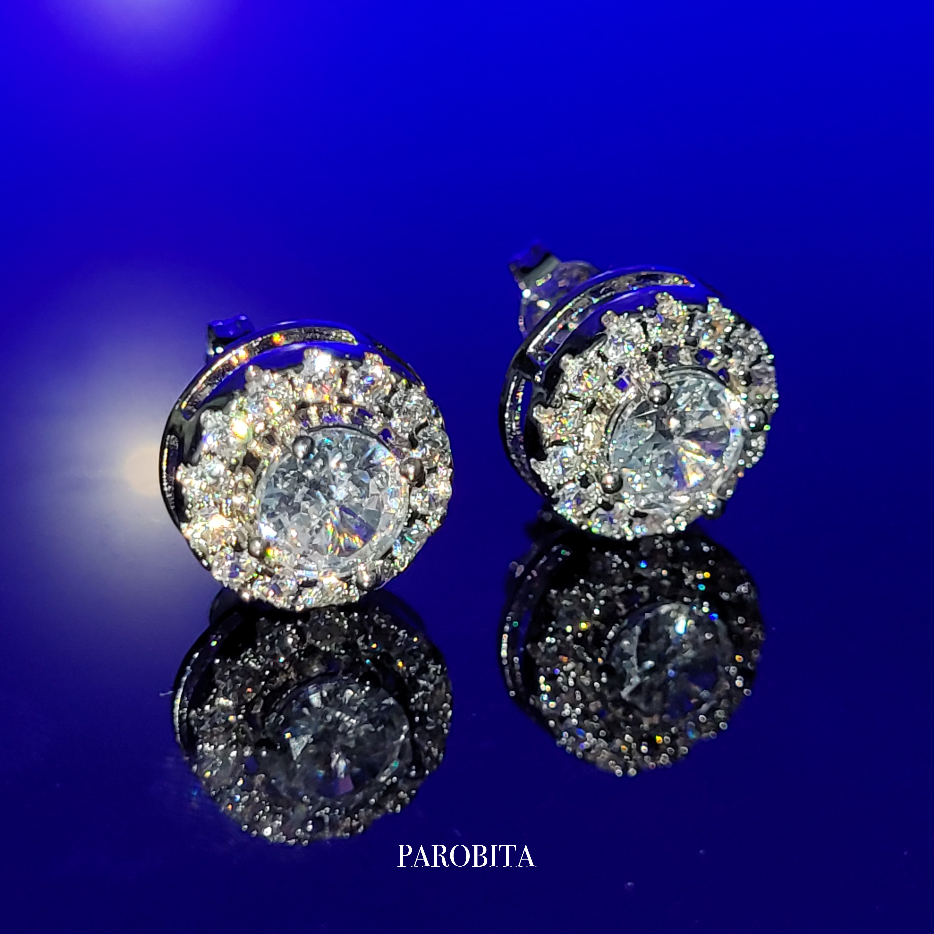 White Gold Plated Halo Stud Earrings