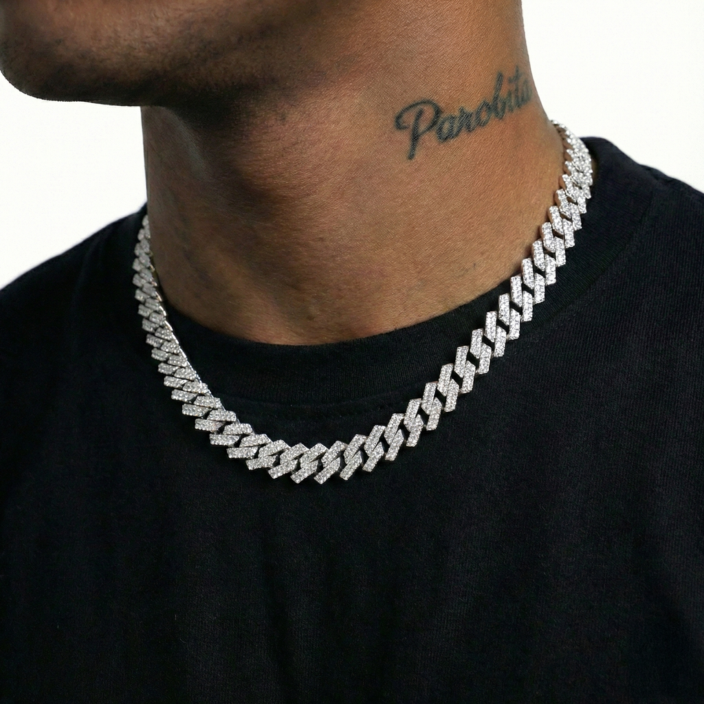 White Gold Plated Cuban Chain 65 cm