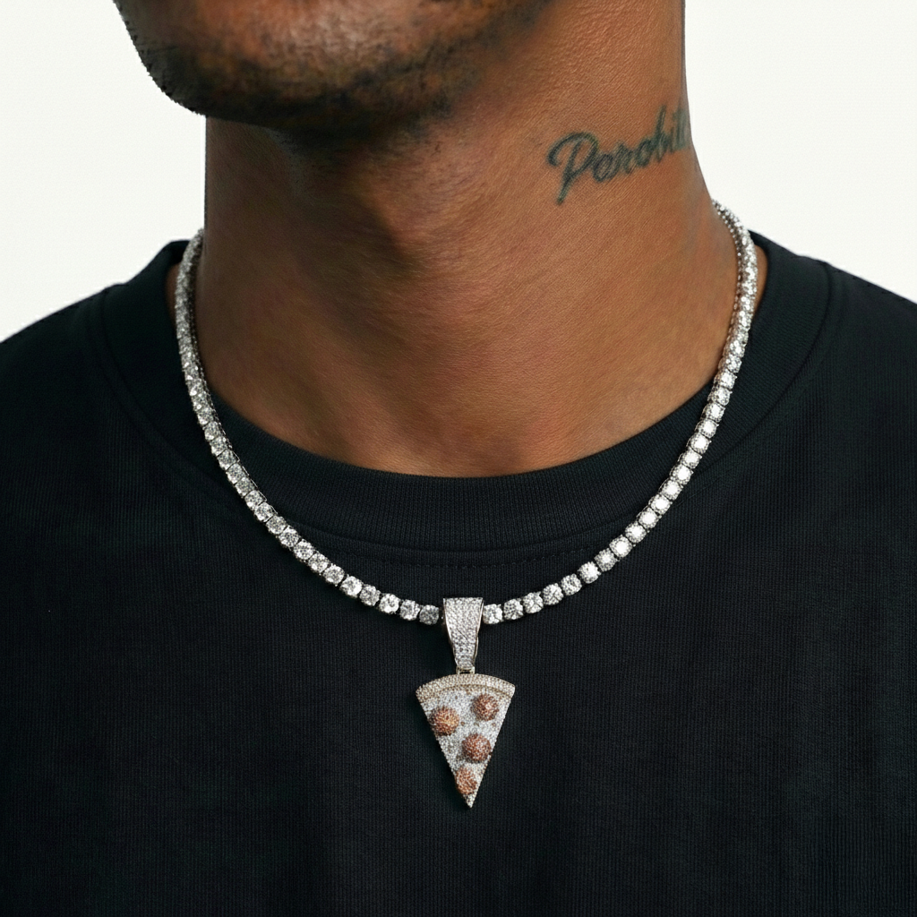 White Gold Plated Pizza Pendant