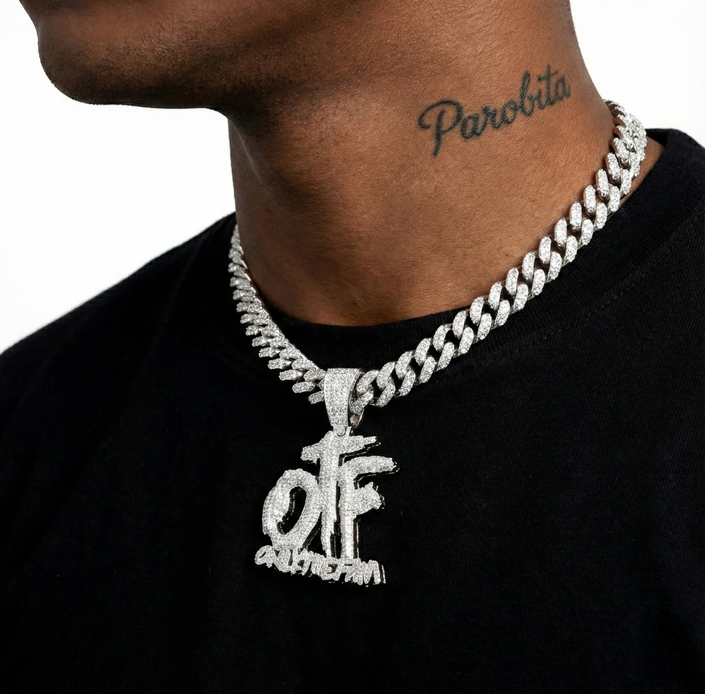 White Gold Plated Von OTF Chain & Pendant