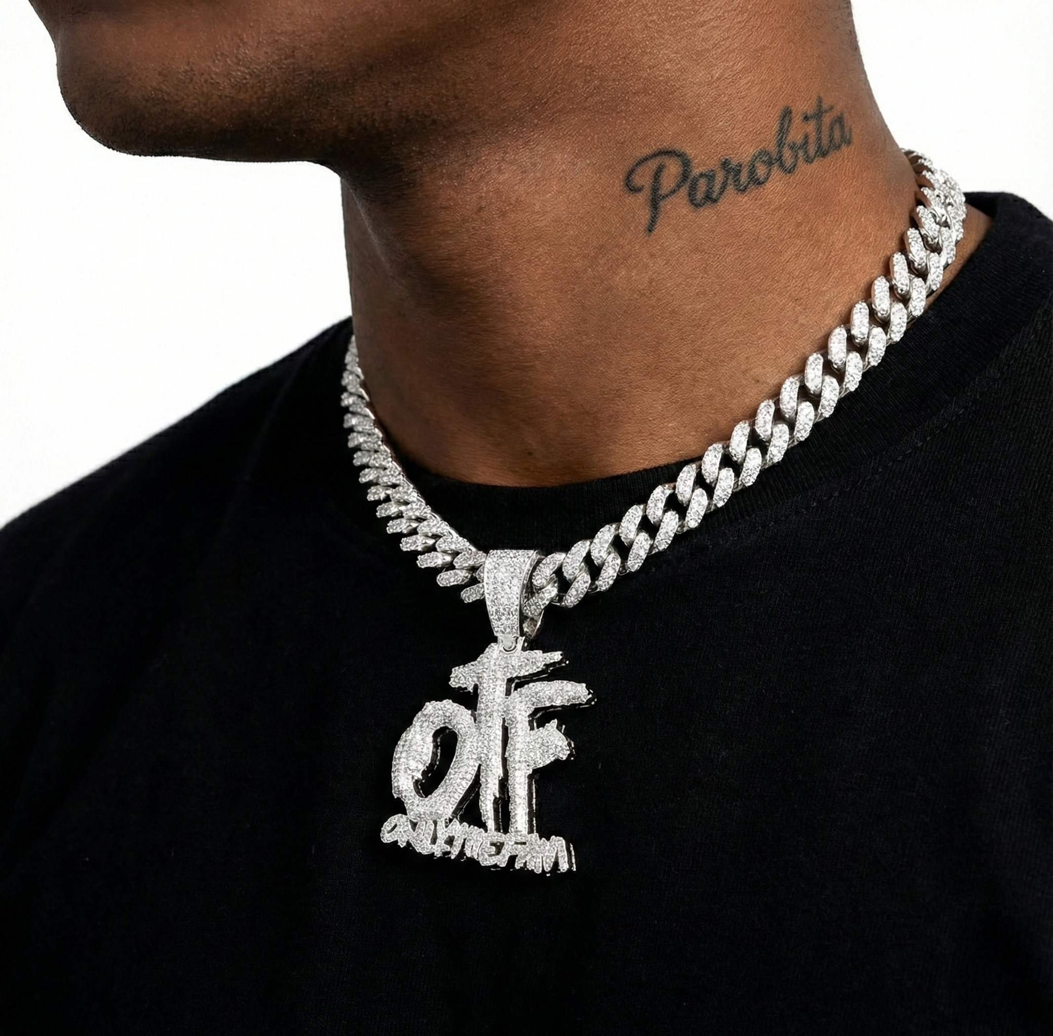 White Gold Plated Von OTF Chain & Pendant