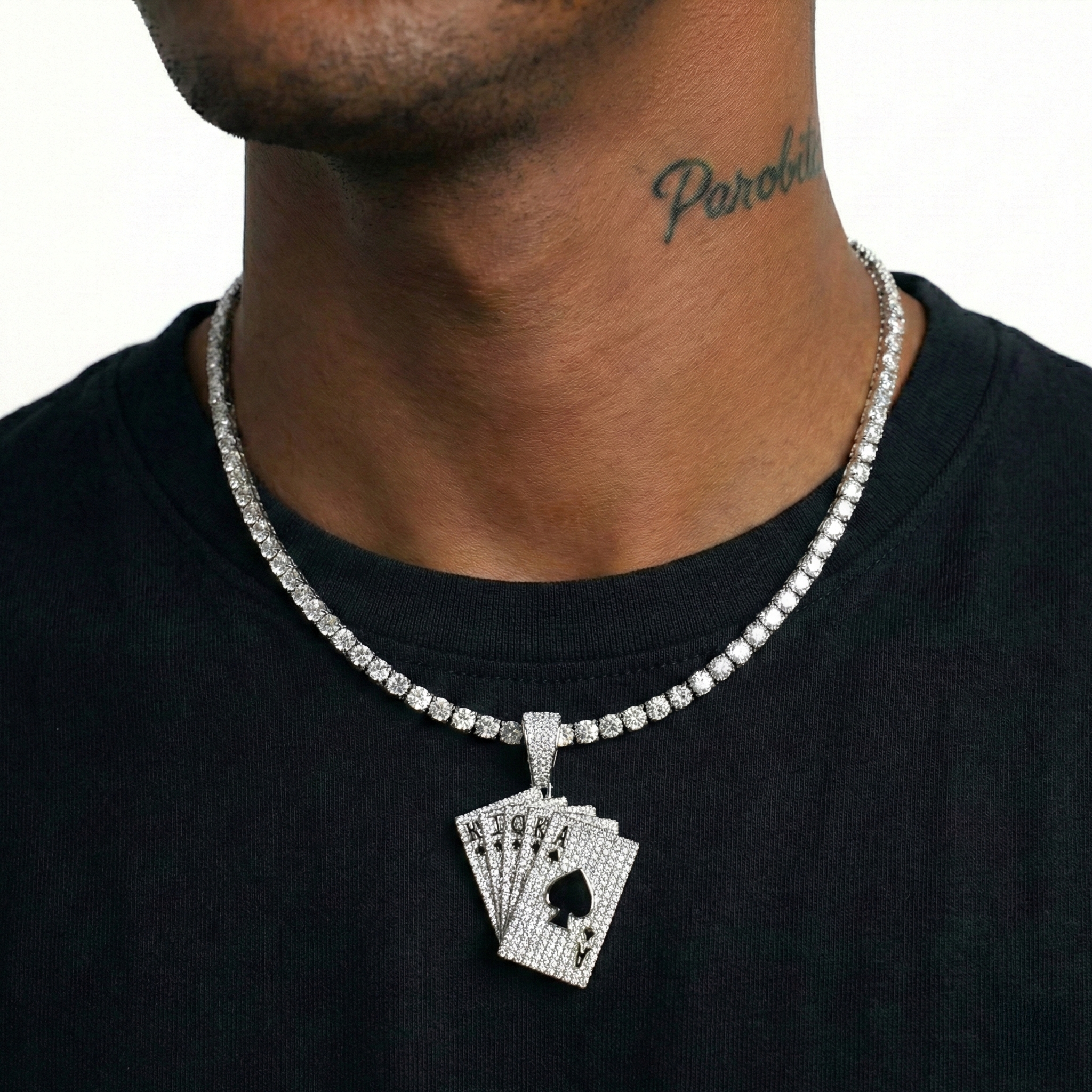 White Gold Plated Playing Cards Pendant