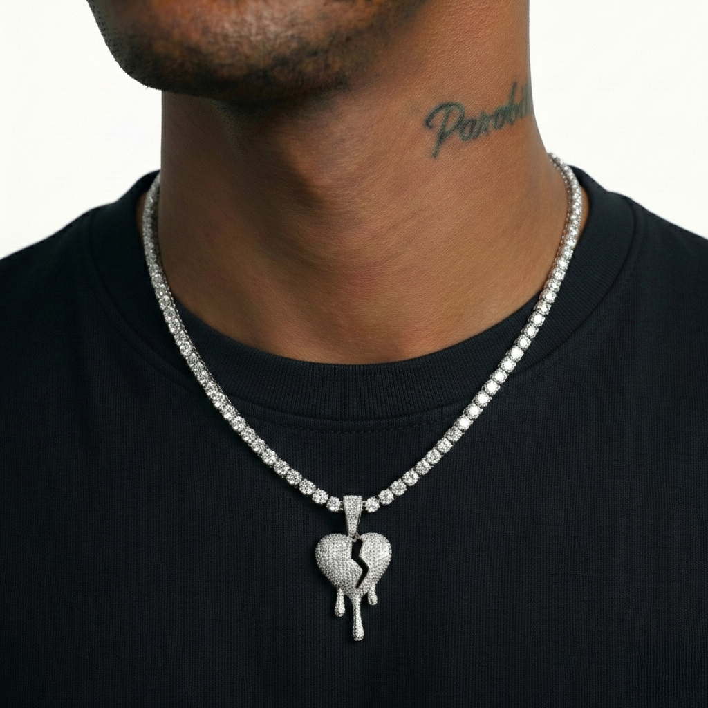 White Gold Plated Broken Heart Pendant