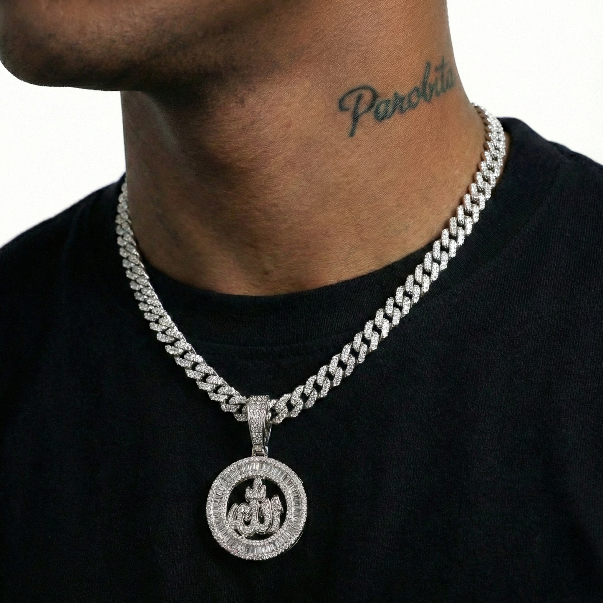 White Gold Plated Allah Chain & Pendant