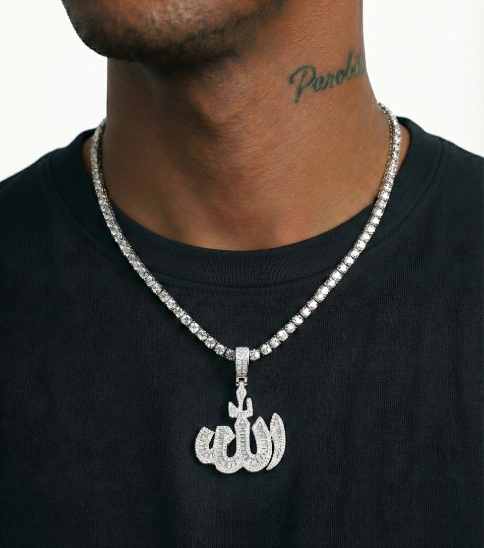 White Gold Plated Allah Pendant