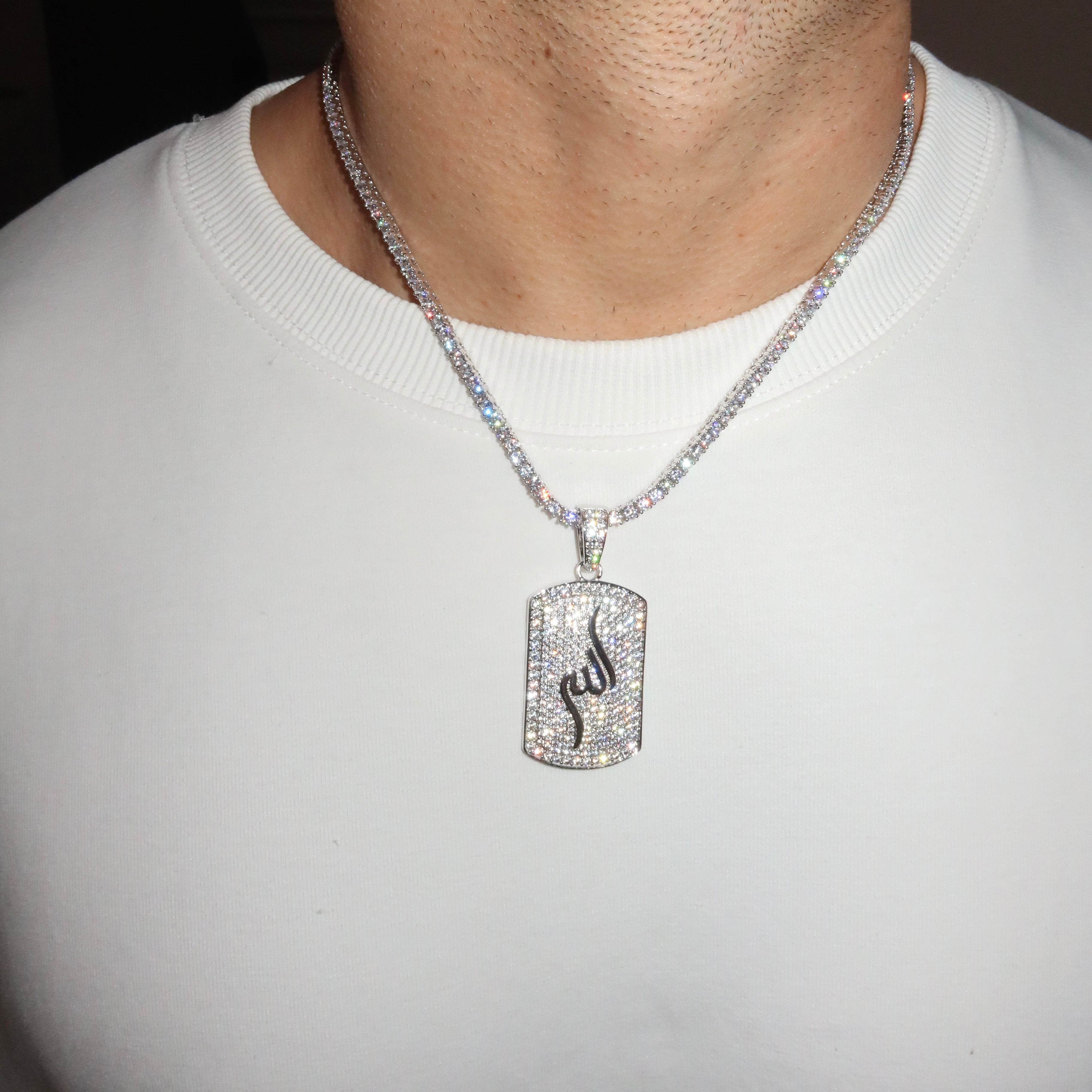 White Gold Plated Calligraphy Allah Pendant