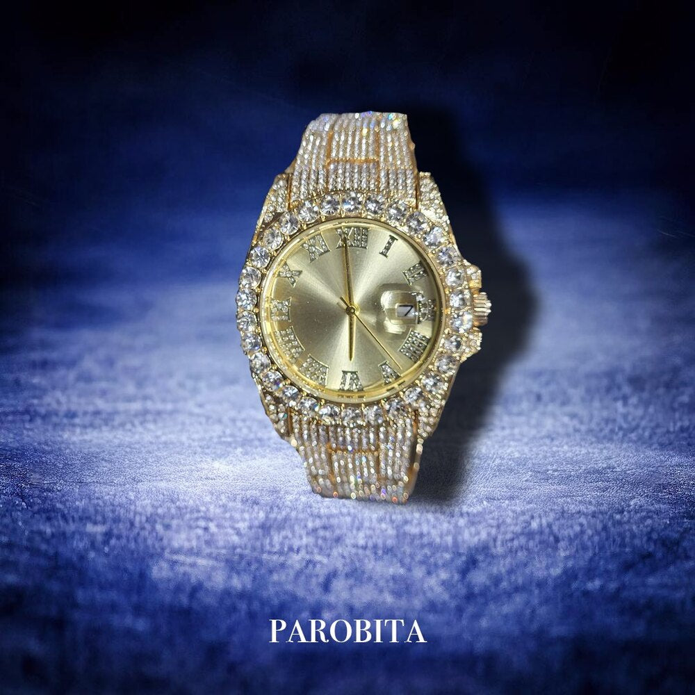 Iced Out Rollie Watch Gold