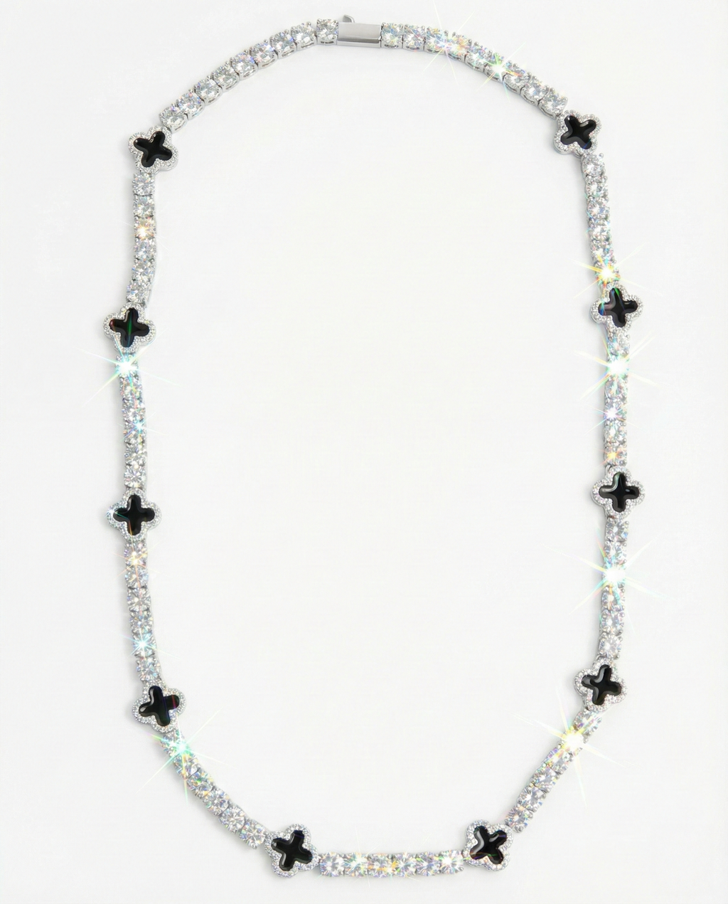 18K White Gold Plated Clover Motif Tennis Chain