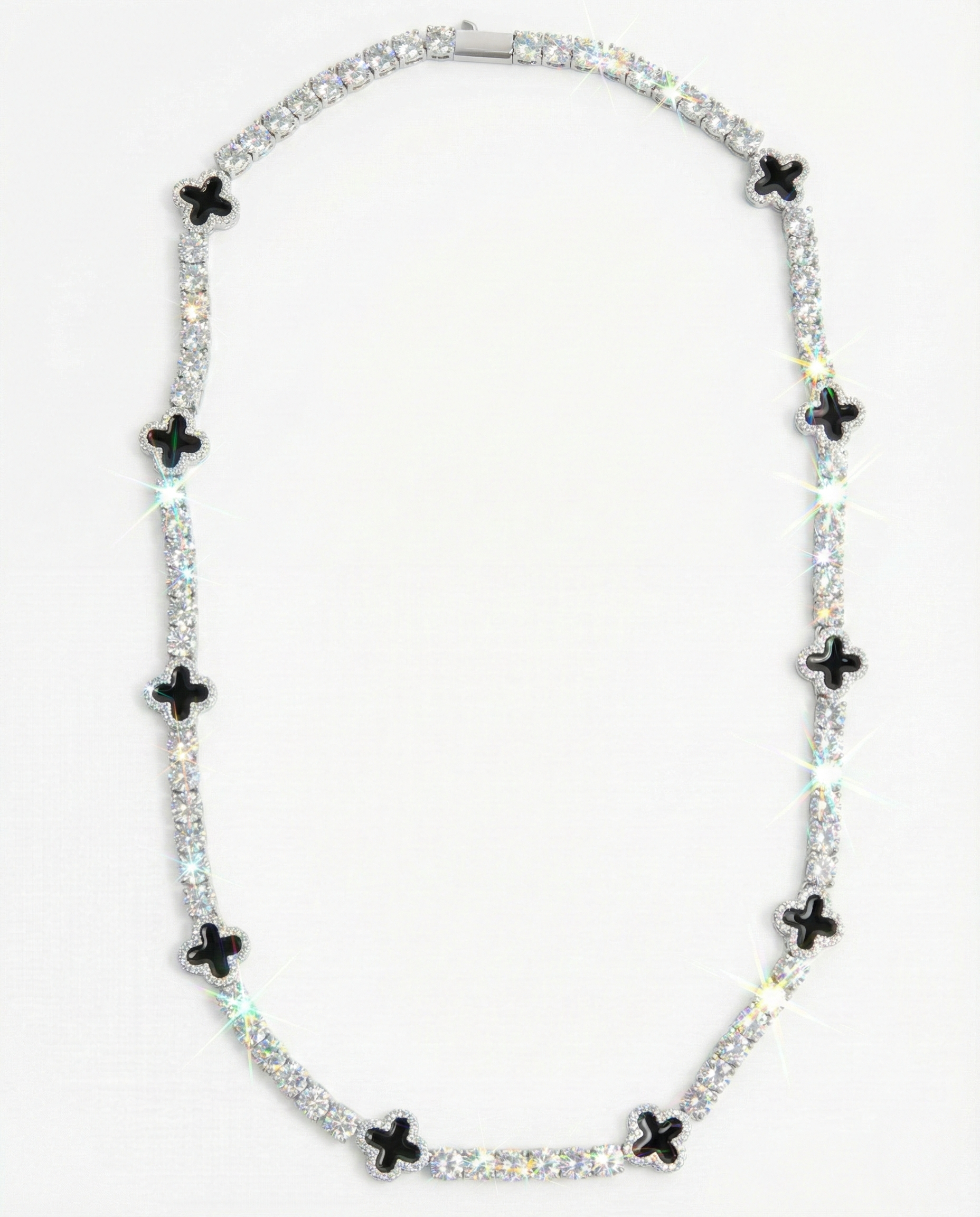 18K White Gold Plated Clover Motif Tennis Chain