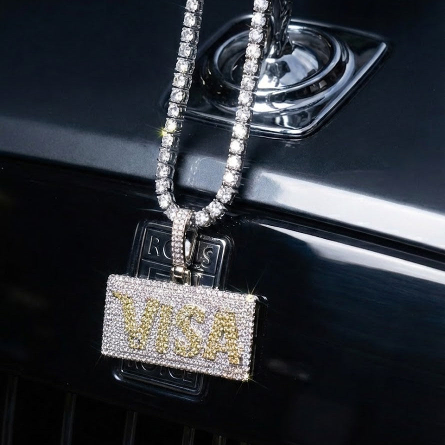 White Gold Plated Visa Pendant